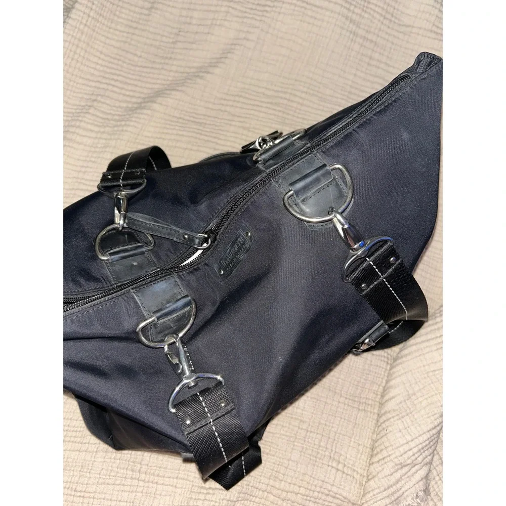 Lauren Ralph Lauren Black Nylon Satchel Shoulder Bag Silver Hardware Buckle Trim